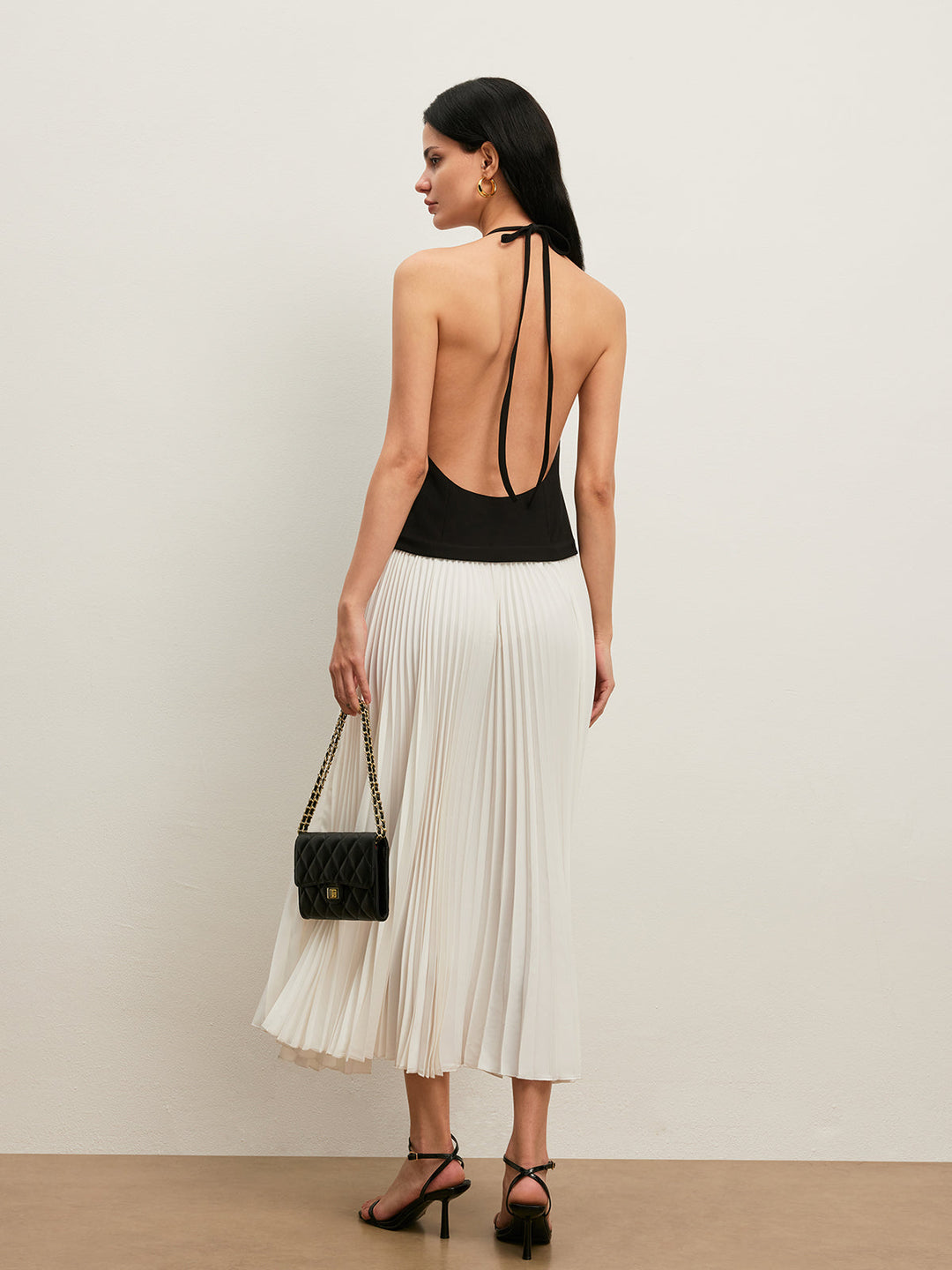 Melanie Monochrome Pleated Maxi Dress