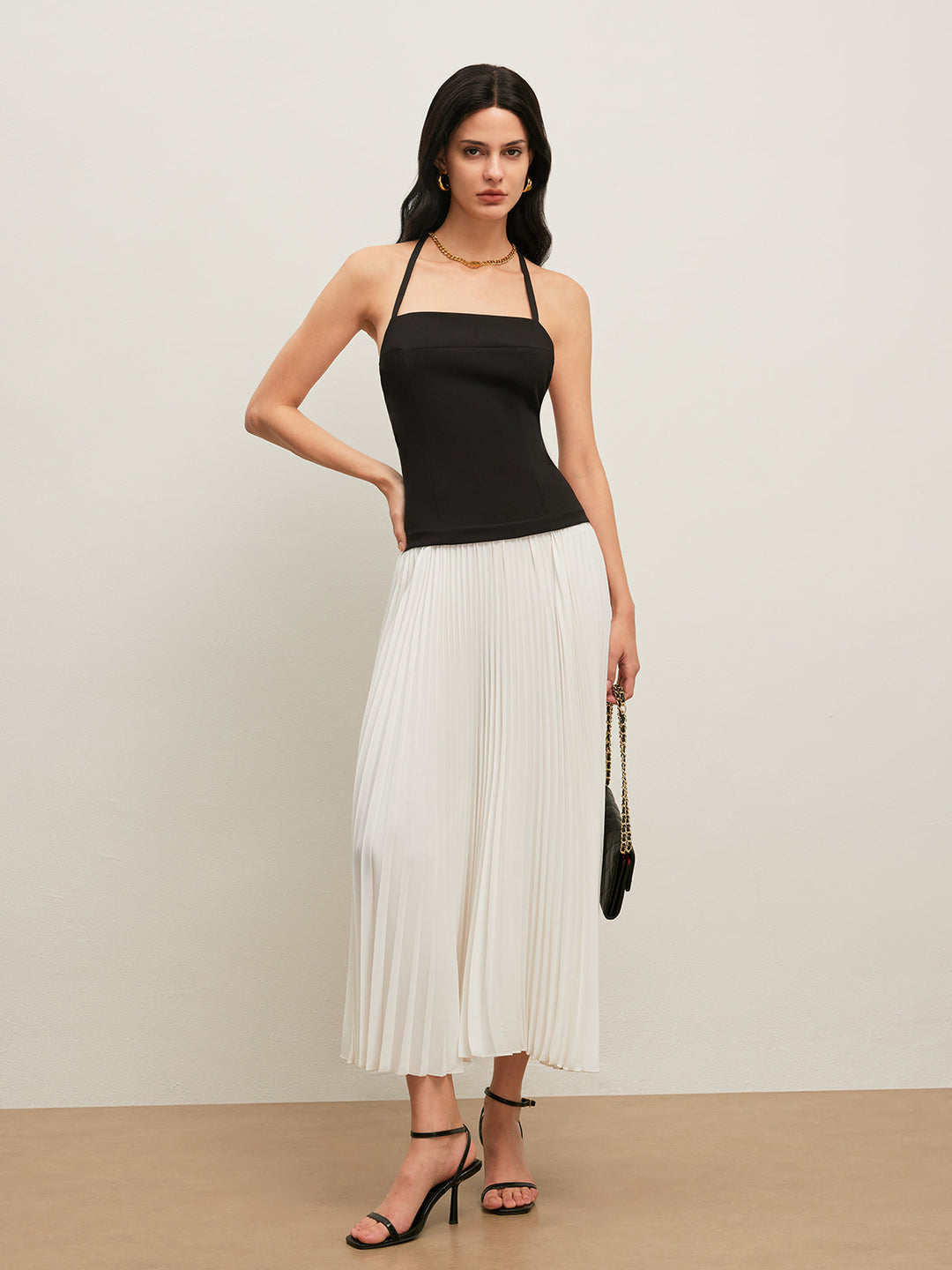Melanie Monochrome Pleated Maxi Dress