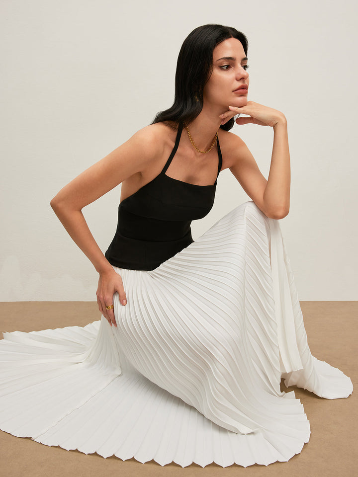 Melanie Monochrome Pleated Maxi Dress