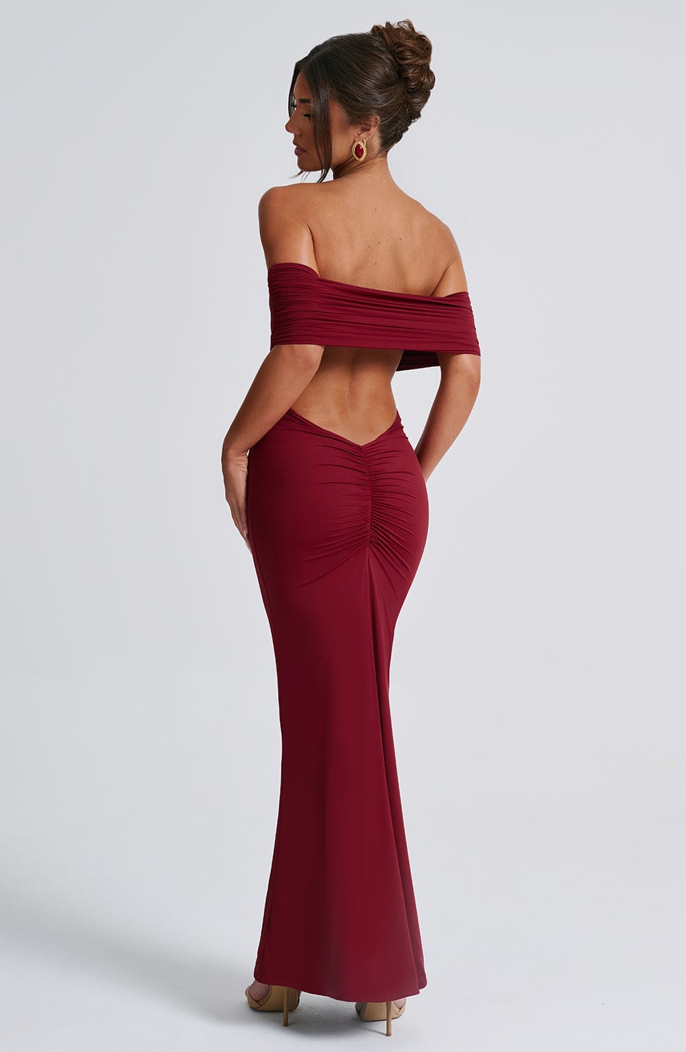 Carmina Off Shoulder Open Back Maxi Dress