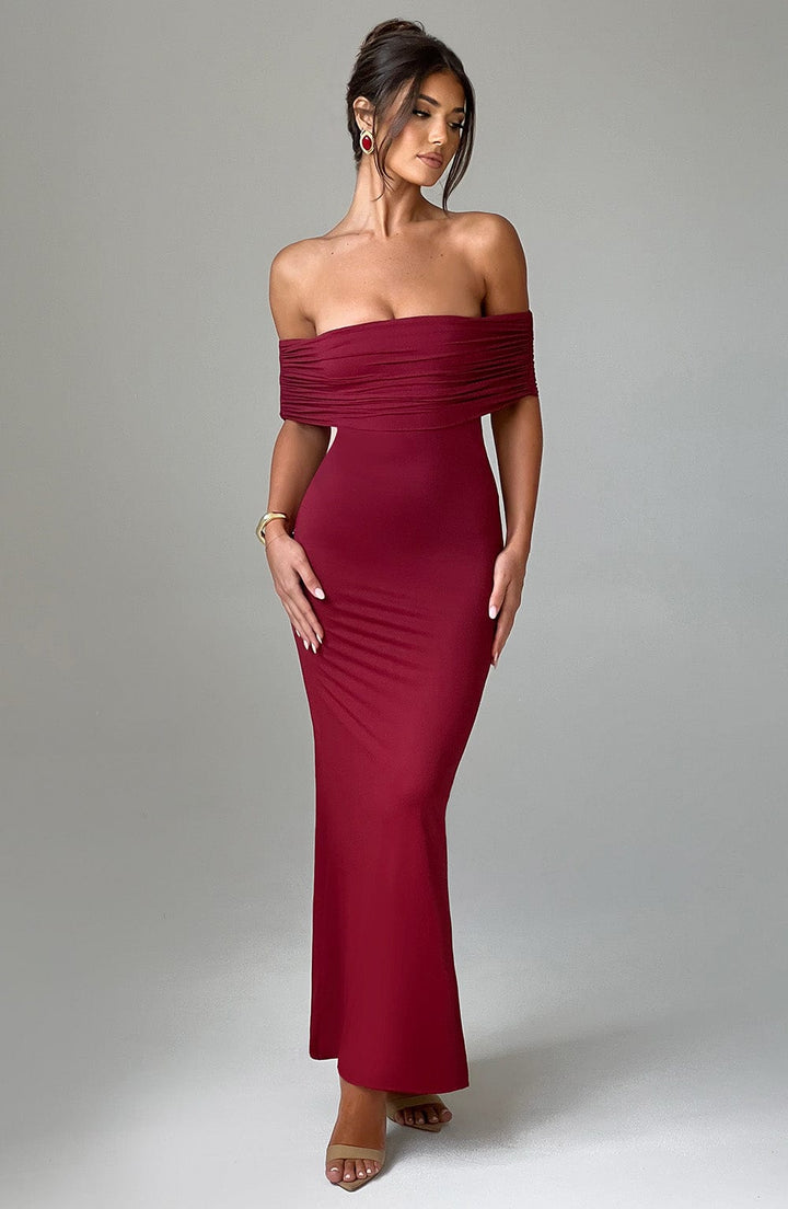 Carmina Off Shoulder Open Back Maxi Dress