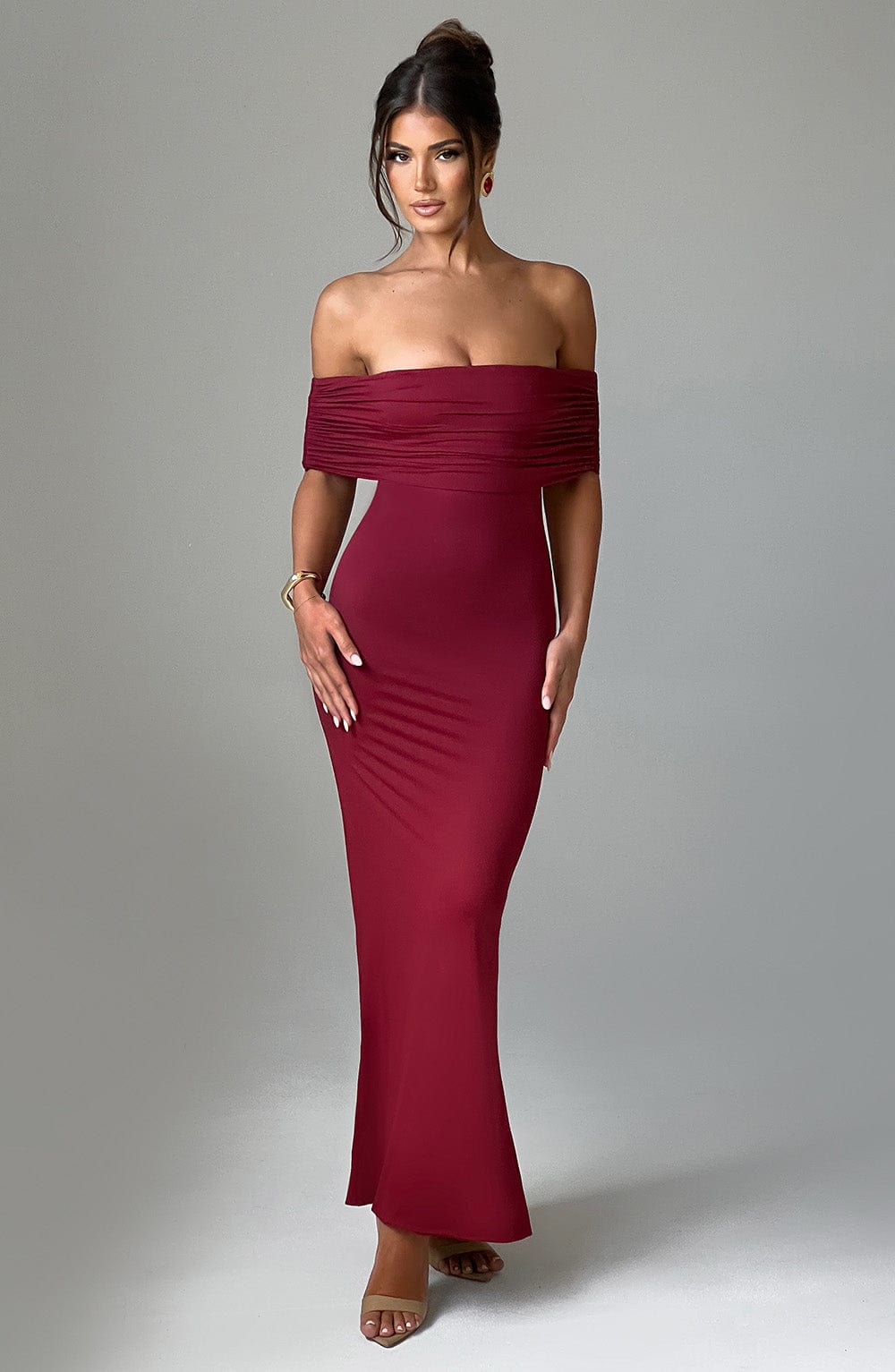 Carmina Off Shoulder Open Back Maxi Dress