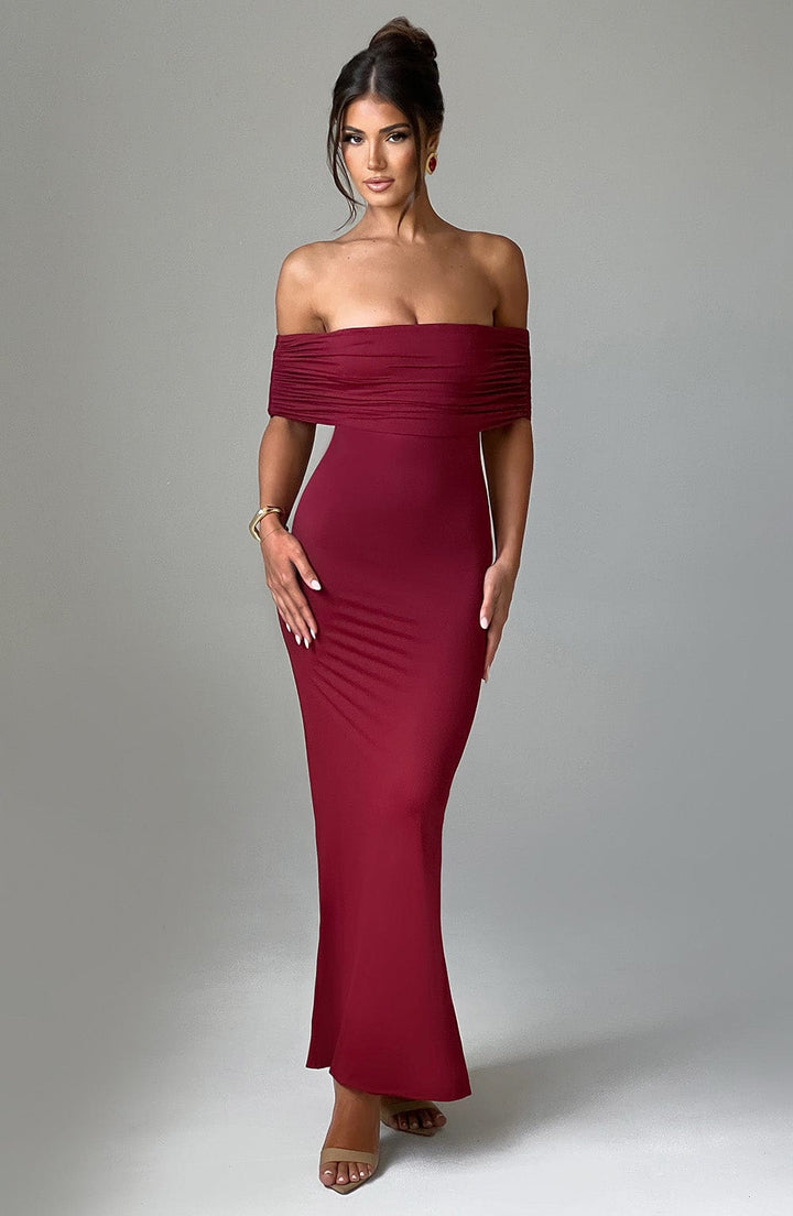 Carmina Off Shoulder Open Back Maxi Dress