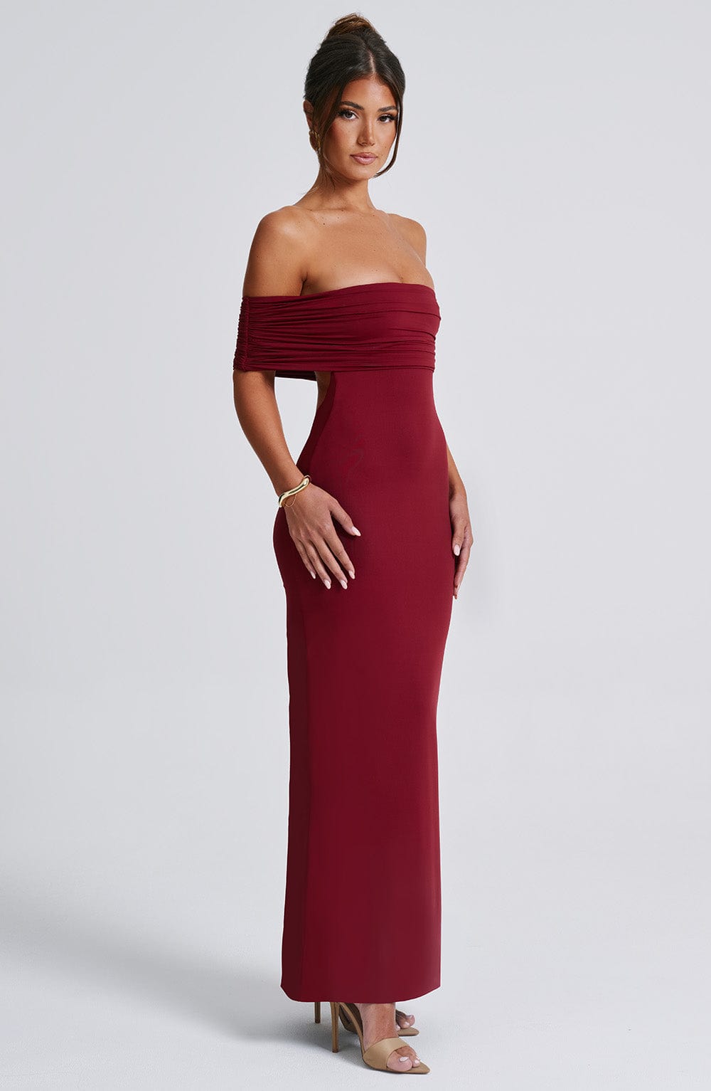 Carmina Off Shoulder Open Back Maxi Dress