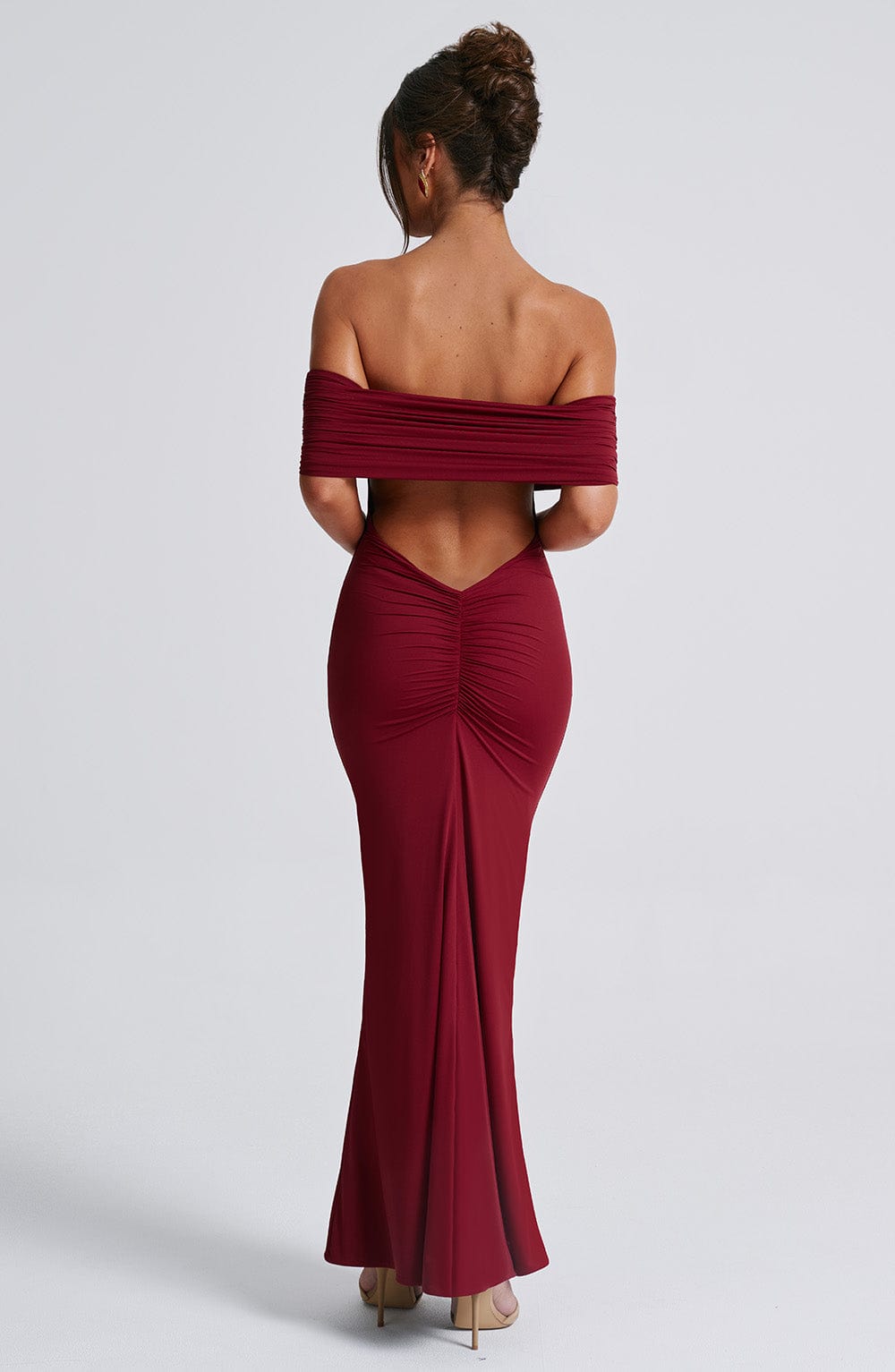Carmina Off Shoulder Open Back Maxi Dress