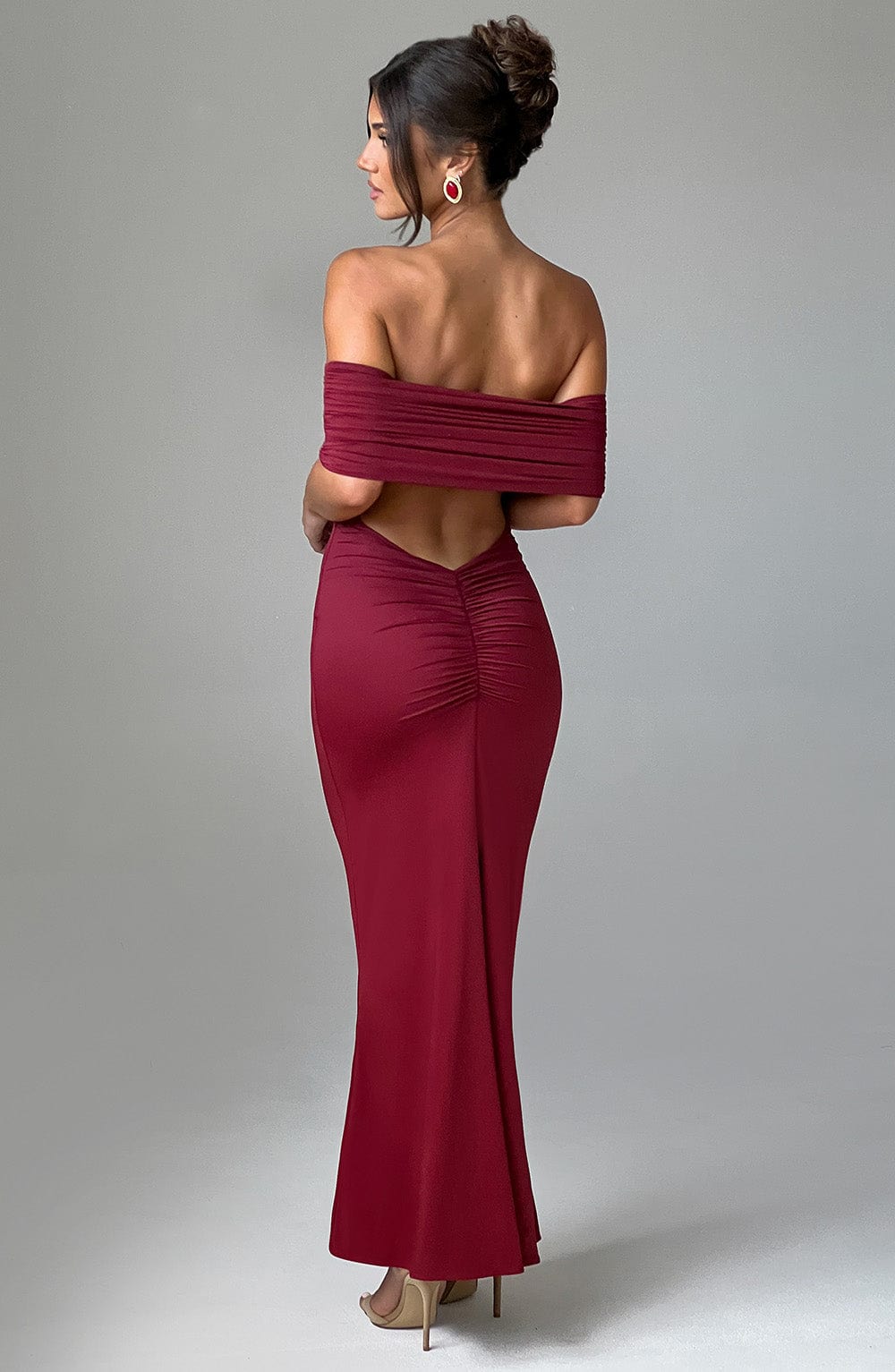 Carmina Off Shoulder Open Back Maxi Dress