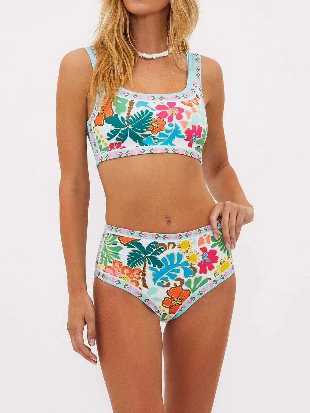 Daisy Tropical Print High Waist Bikini Set