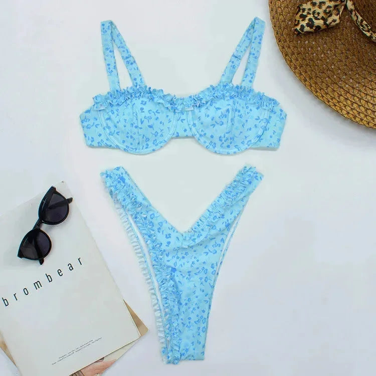 Mila Ruffle Trim Printed Bikini Set