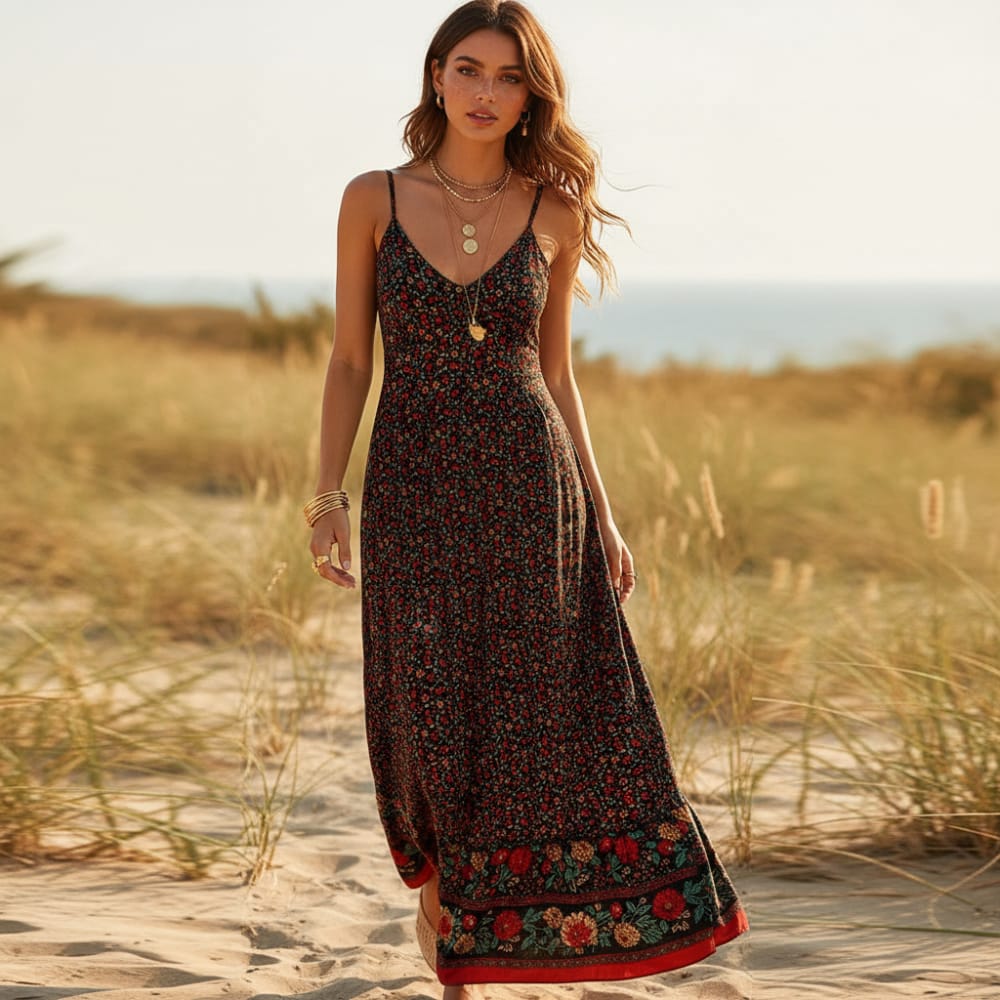 Maritza Boho Print Maxi Dress