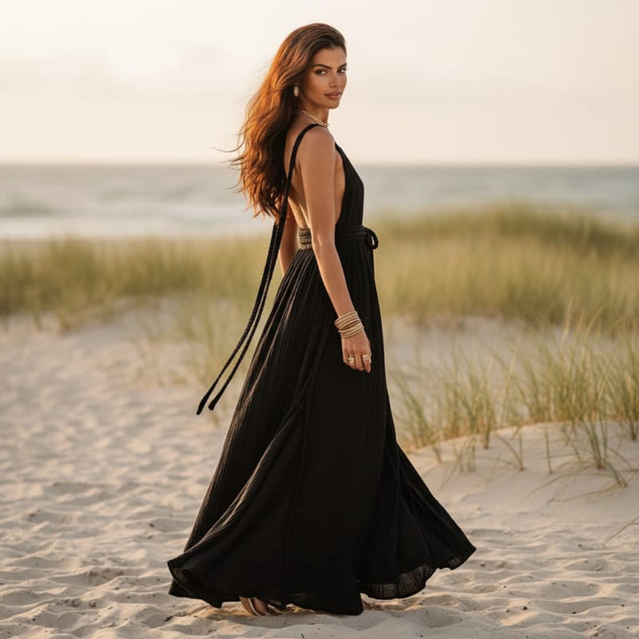 Theodora Deep V-Neck Maxi Dress