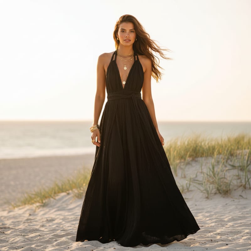 Theodora Deep V-Neck Maxi Dress