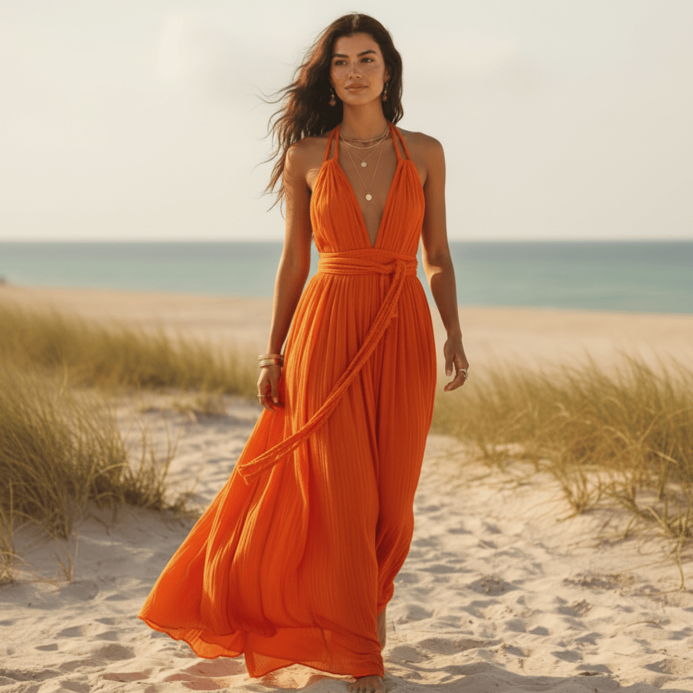 Theodora Deep V-Neck Maxi Dress