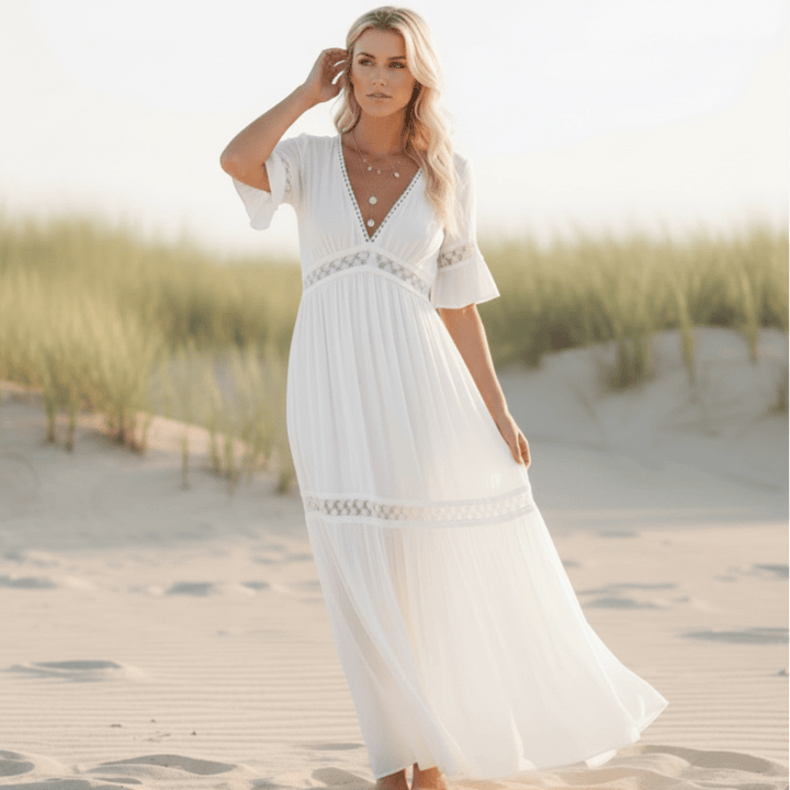 Safiya Lace Trim V-Neck Maxi Dress