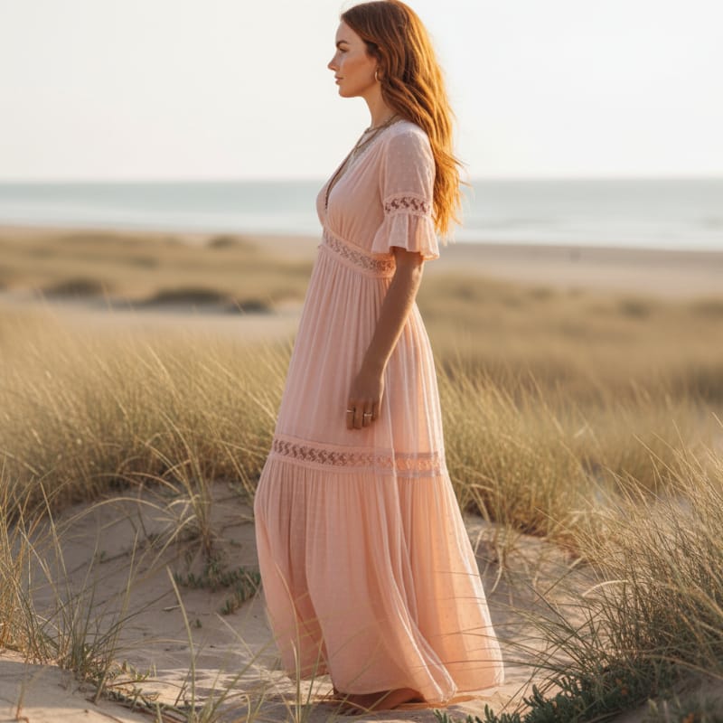 Lina Lace Trim V-Neck Maxi Dress
