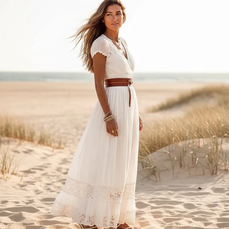 Greer Belted V-Neck Maxi Dress