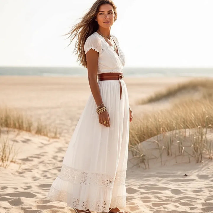 Greer Belted V-Neck Maxi Dress