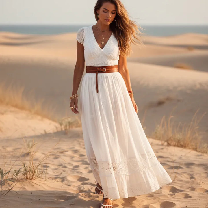 Greer Belted V-Neck Maxi Dress