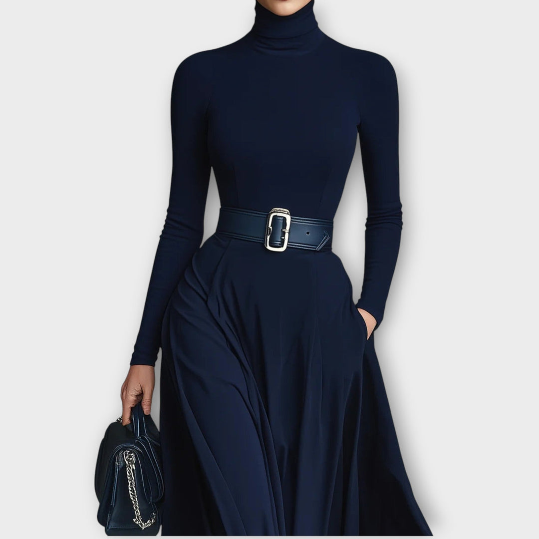 Kalina Belted Turtleneck Maxi Dress