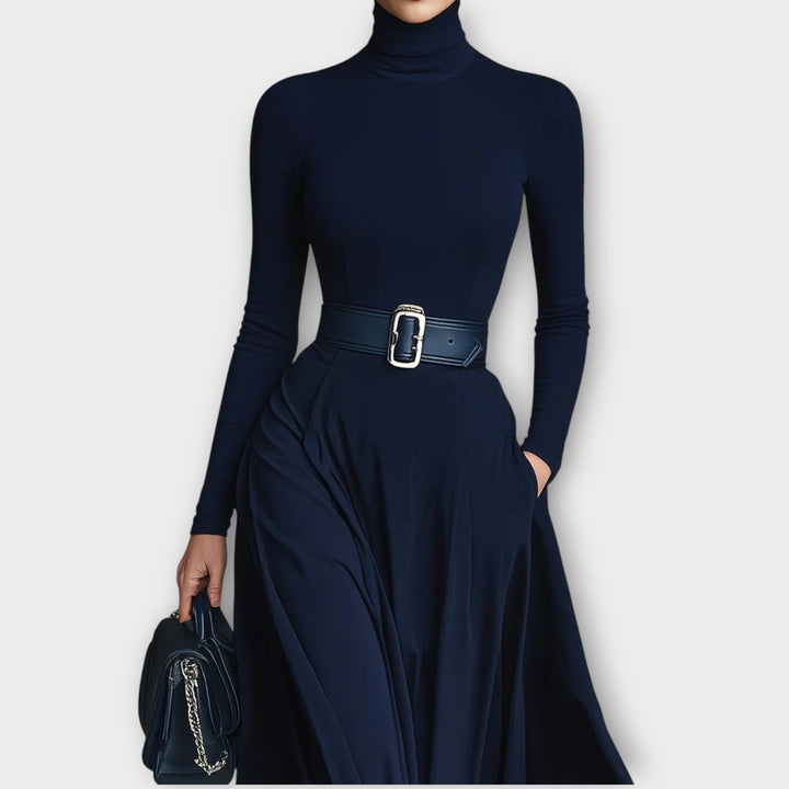 Kalina Belted Turtleneck Maxi Dress