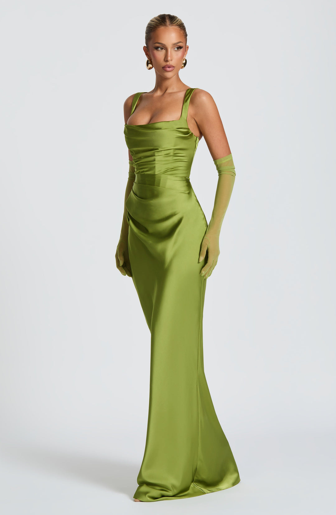 Tamy Satin Maxi Dress with Gloves