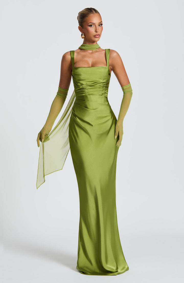 Tamy Satin Maxi Dress with Gloves