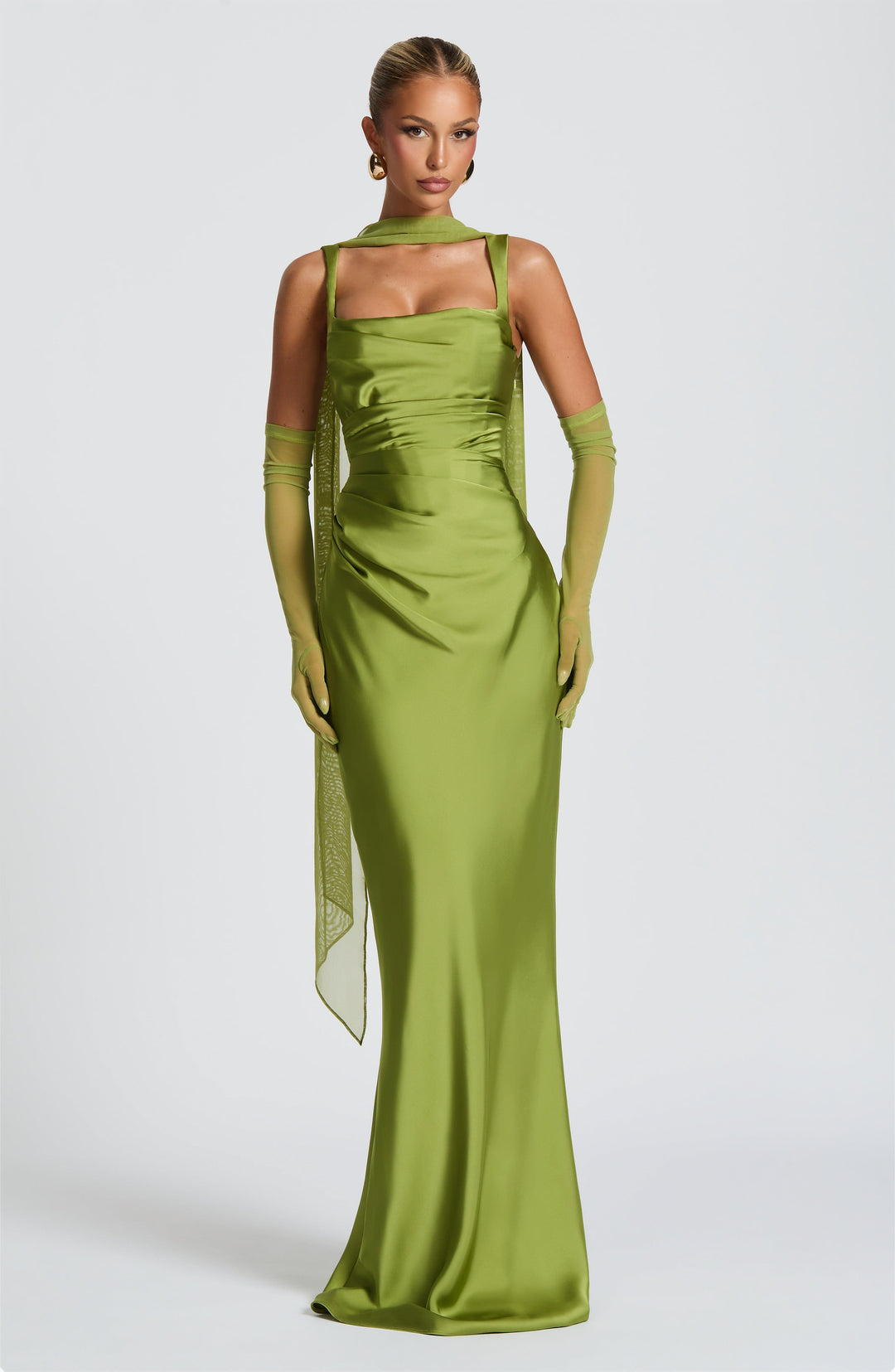 Tamy Satin Maxi Dress with Gloves
