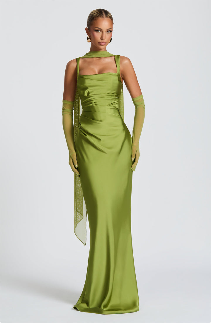 Tamy Satin Maxi Dress with Gloves