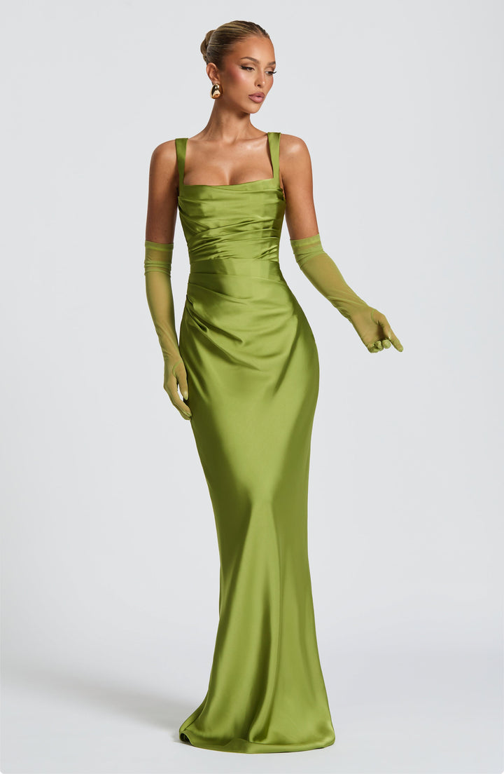 Tamy Satin Maxi Dress with Gloves