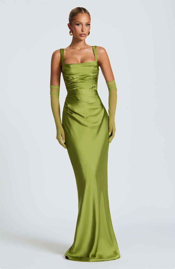 Tamy Satin Maxi Dress with Gloves