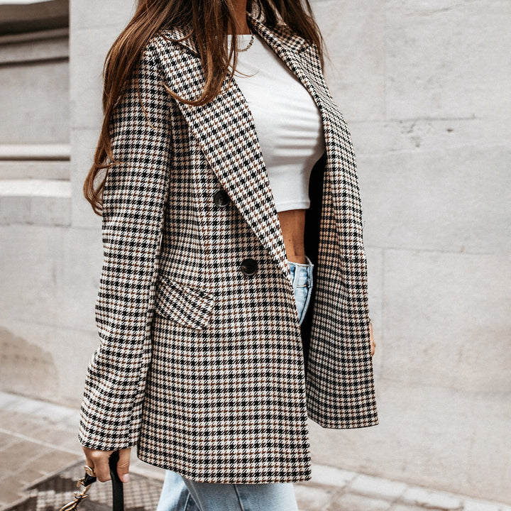 Marnela Plaid Double Breasted Blazer