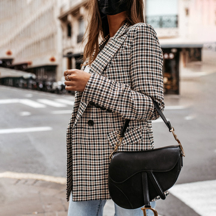 Marnela Plaid Double Breasted Blazer