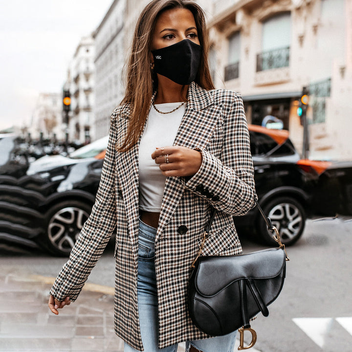 Marnela Plaid Double Breasted Blazer