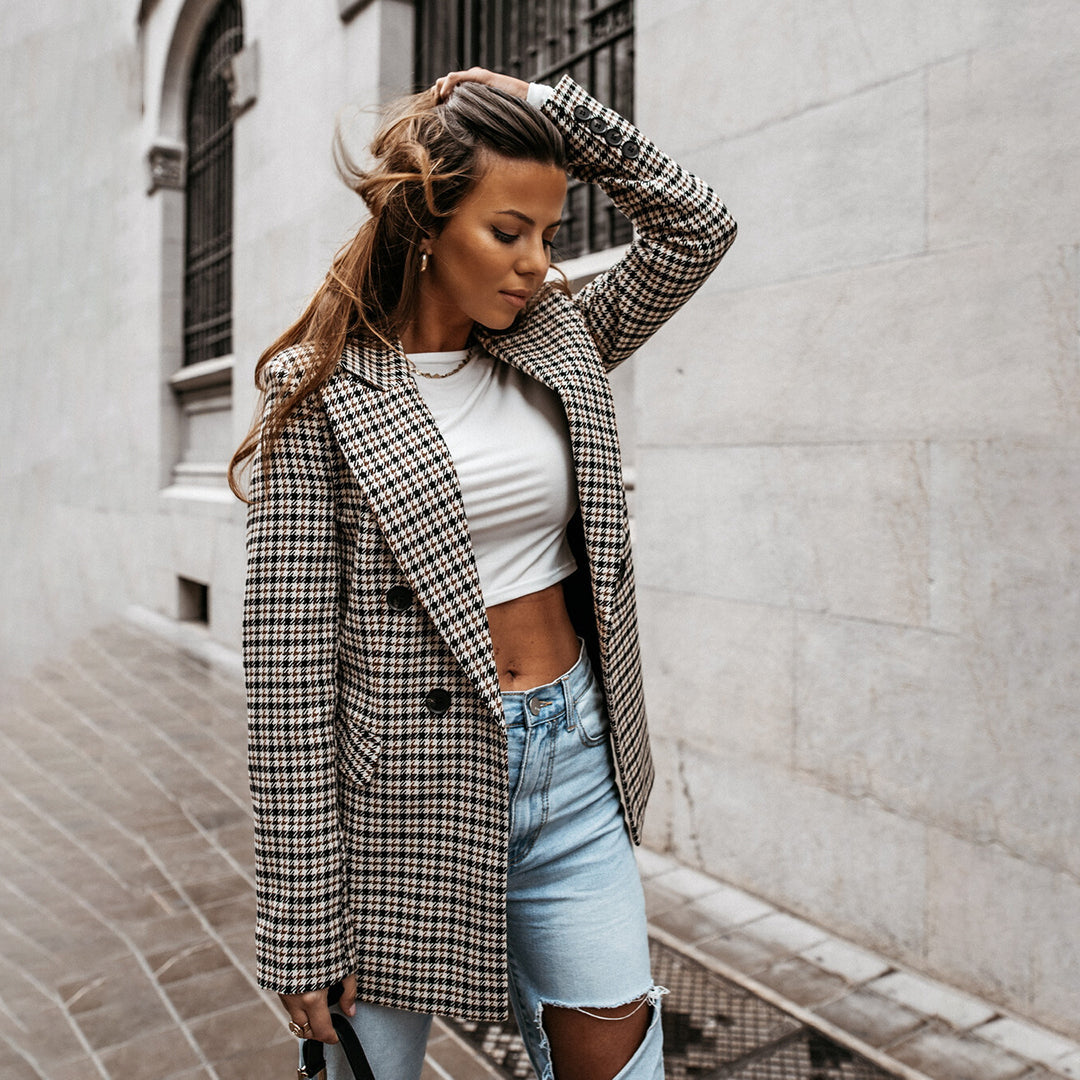 Marnela Plaid Double Breasted Blazer