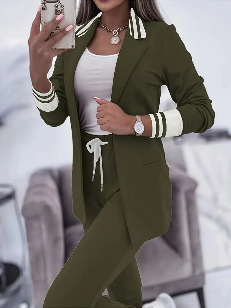 Iliana Striped Trim Blazer Jogger Set