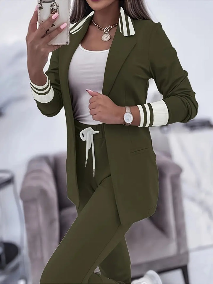 Iliana Striped Trim Blazer Jogger Set