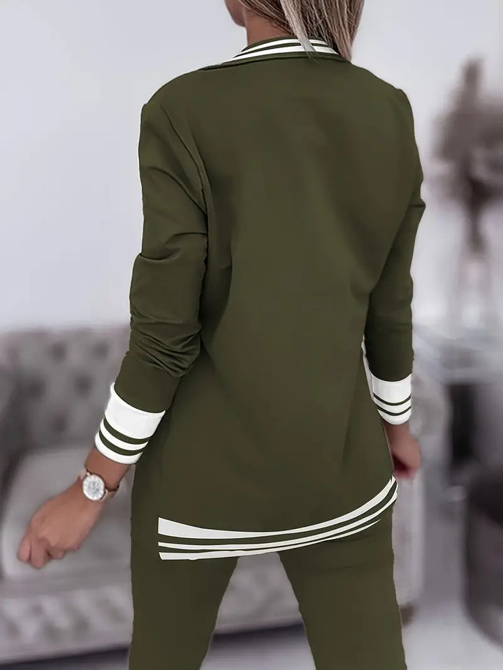 Iliana Striped Trim Blazer Jogger Set