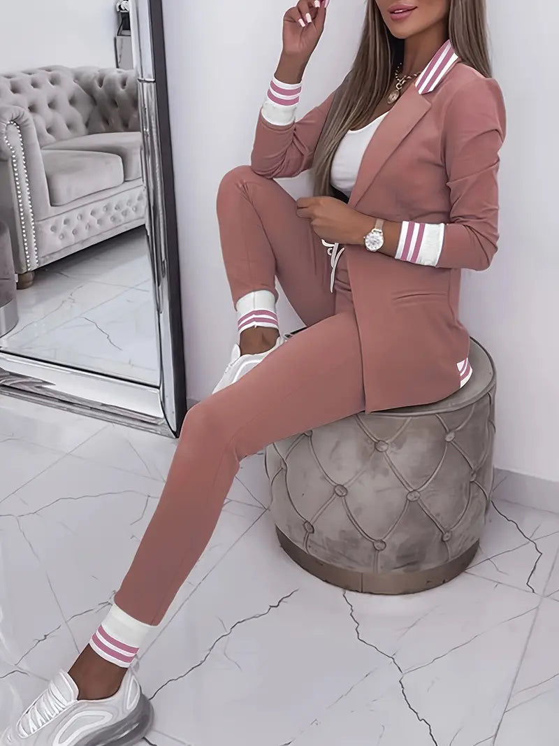 Iliana Striped Trim Blazer Jogger Set