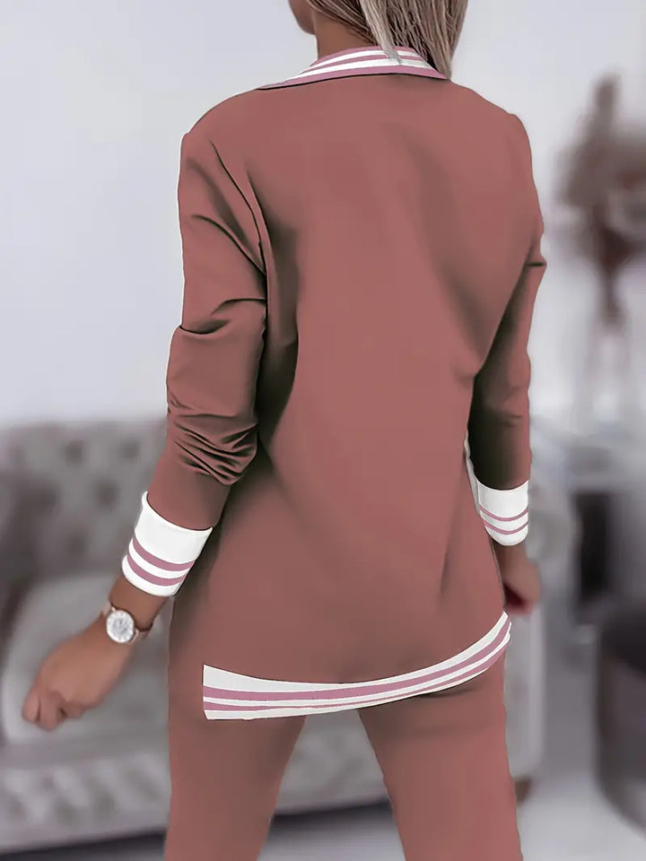 Iliana Striped Trim Blazer Jogger Set