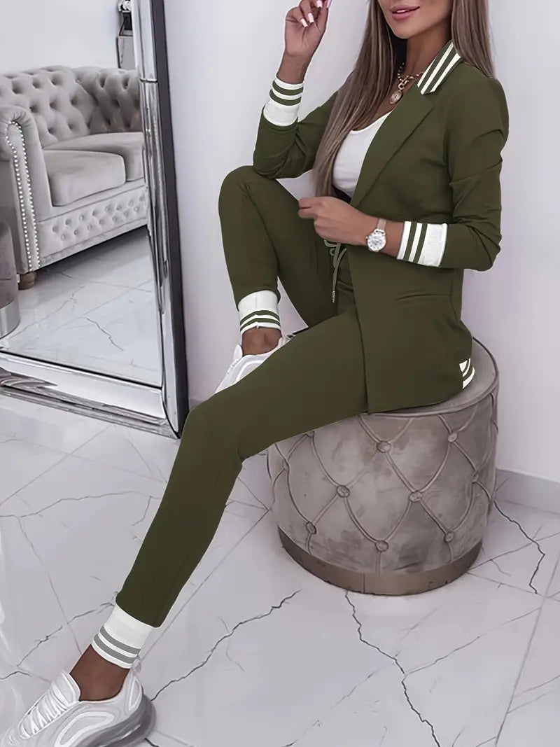 Iliana Striped Trim Blazer Jogger Set