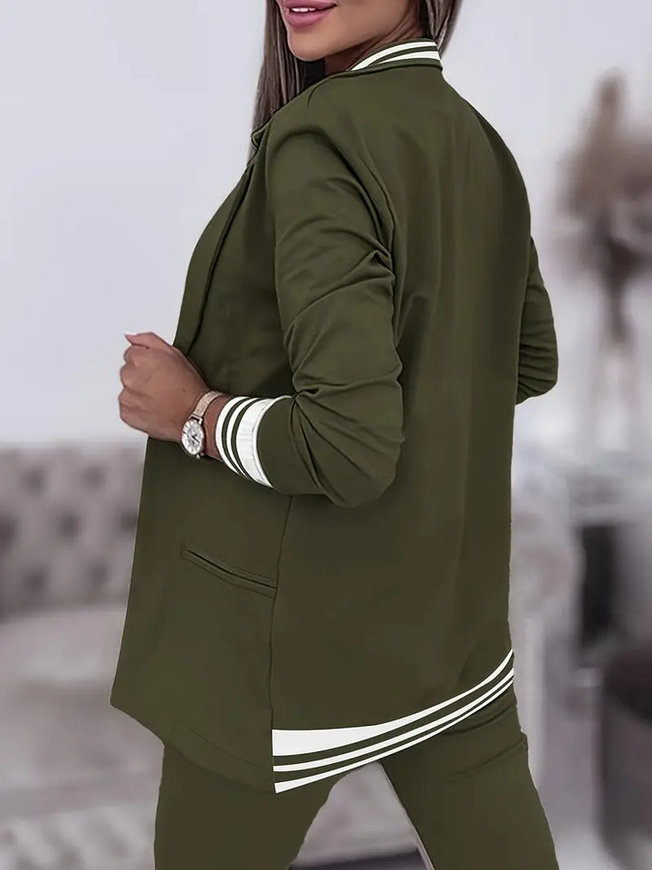 Iliana Striped Trim Blazer Jogger Set
