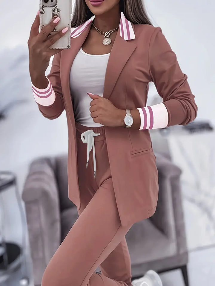 Iliana Striped Trim Blazer Jogger Set