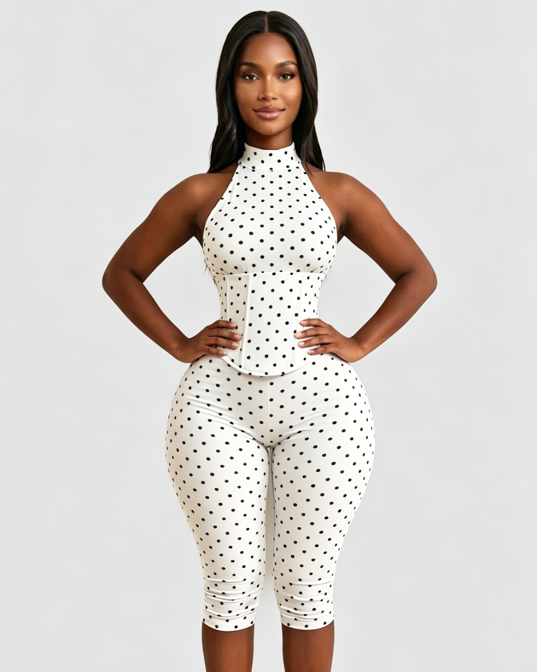 Doreen Polka Dot Halter Capri Jumpsuit