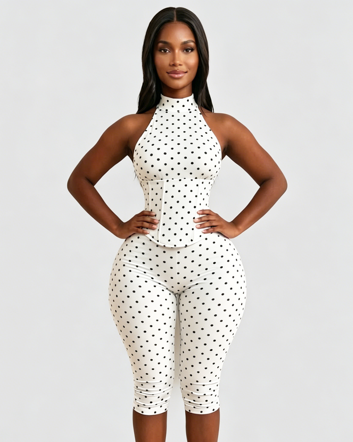 Doreen Polka Dot Halter Capri Jumpsuit