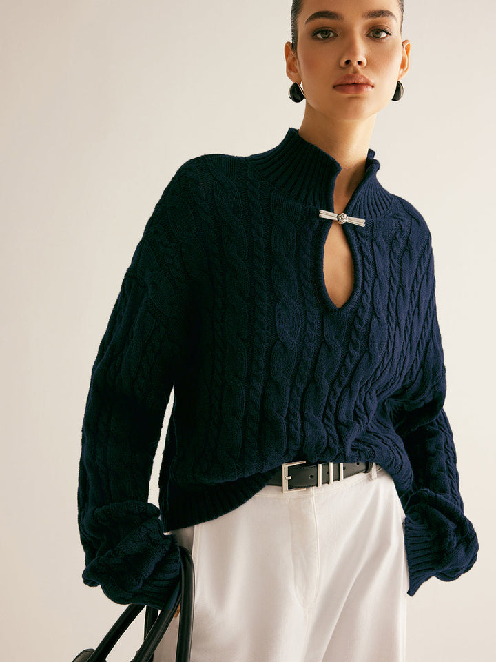 Yeti Keyhole Tie Neck Sweater