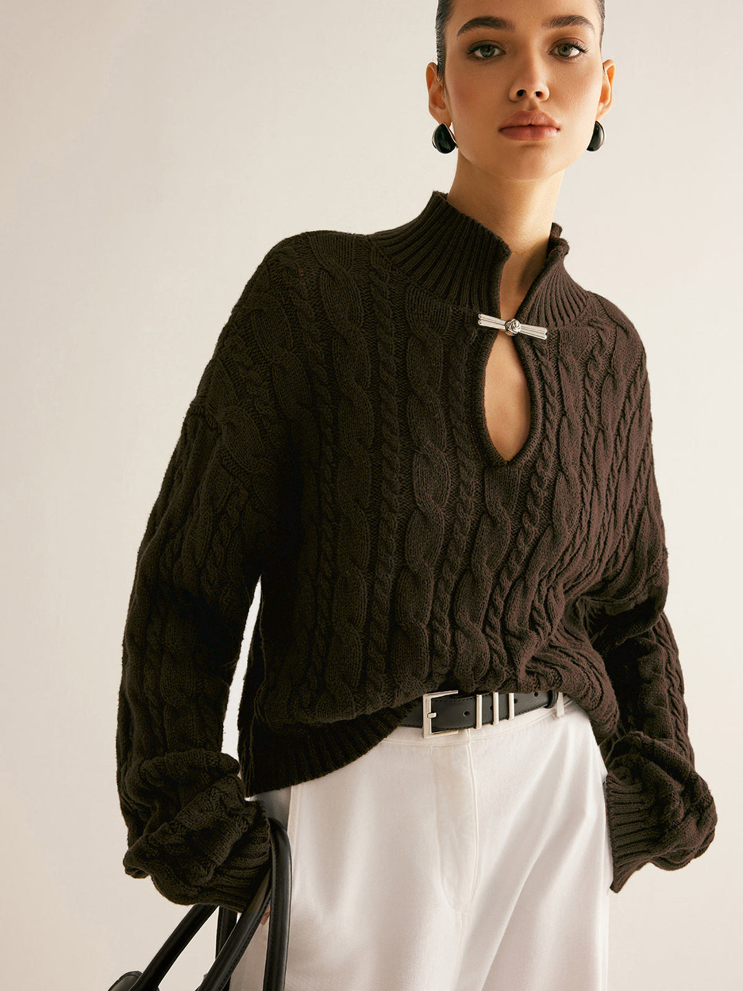 Yeti Keyhole Tie Neck Sweater
