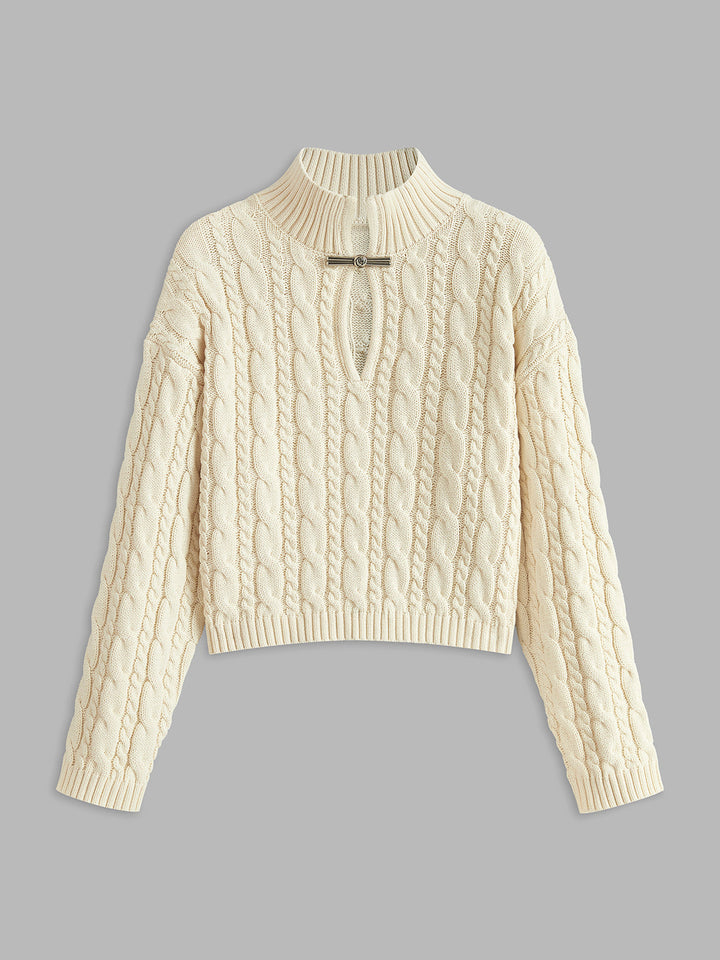 Yeti Keyhole Tie Neck Sweater
