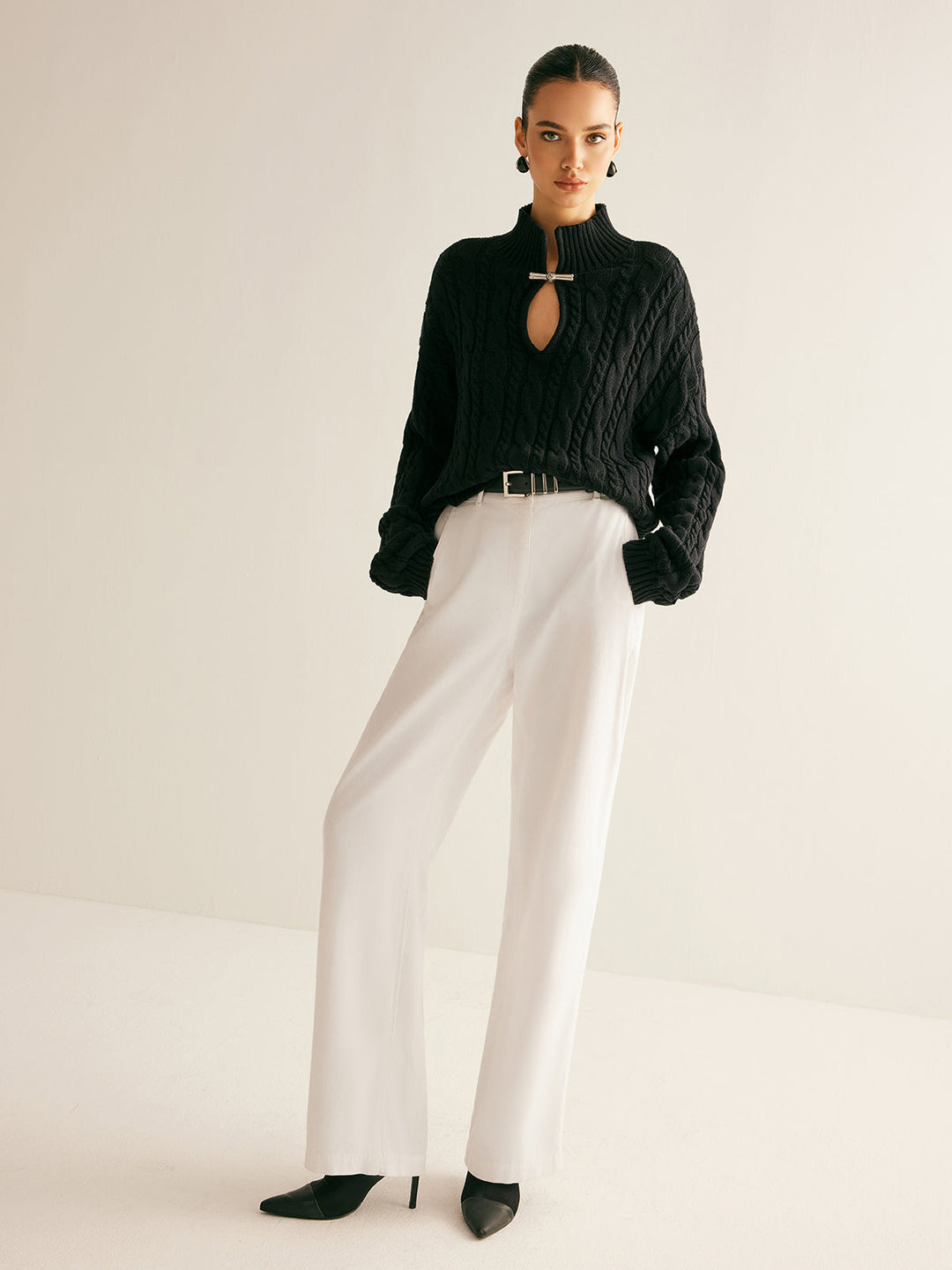 Yeti Keyhole Tie Neck Sweater