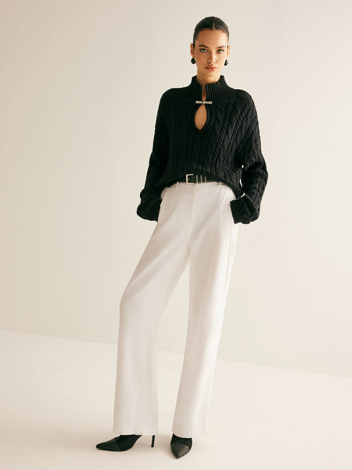 Yeti Keyhole Tie Neck Sweater