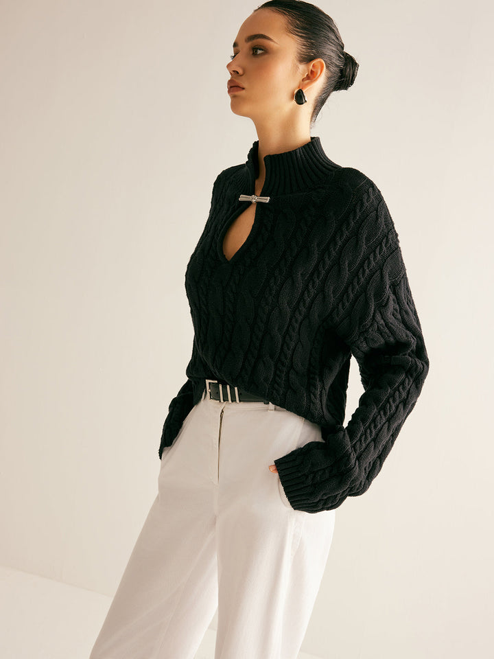 Yeti Keyhole Tie Neck Sweater