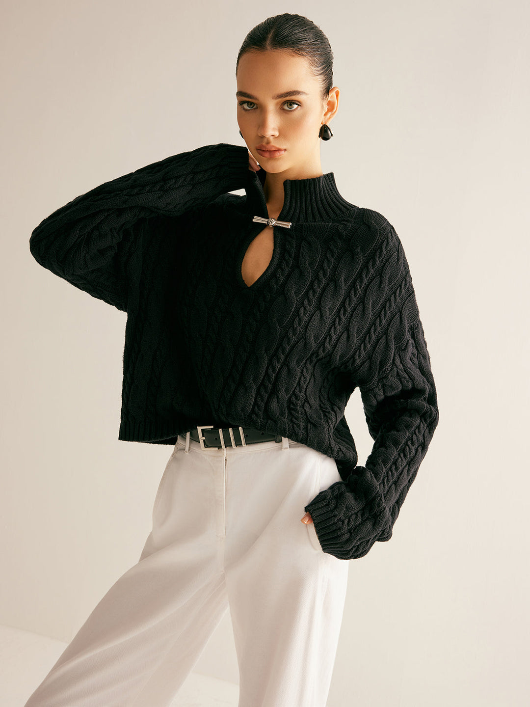 Yeti Keyhole Tie Neck Sweater
